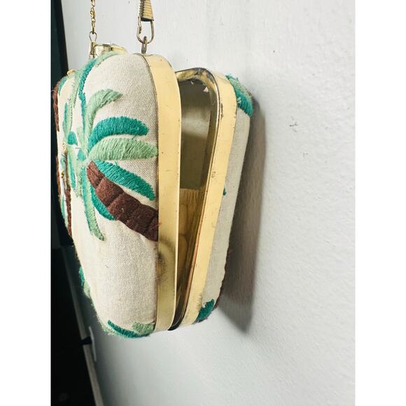 AREA STARS Embroidered Palm Tree Box Clutch Jewel Clasp Handbag - Picture 6 of 11